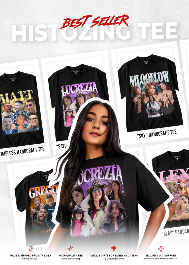Custom Histozing bootleg tees, hand-drawn from your photos