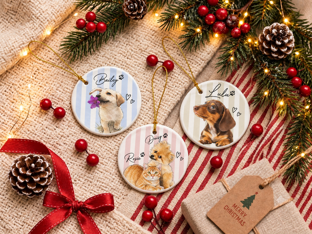 Custom Watercolor Pet Photo Ceramic Ornament