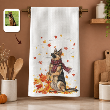Pet With Autumn Leaves Handcraft Kitchen Towel