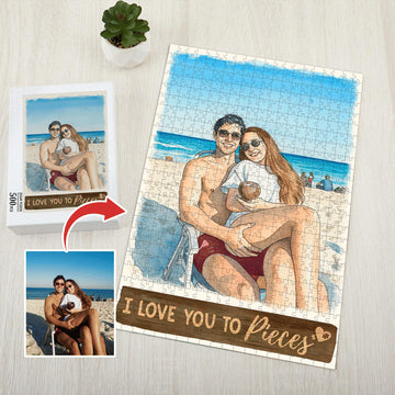 Custom Watercolor Puzzle - I Love You to Pieces - Photo Upload - Photo Transform Watercolor Art