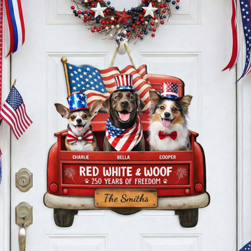 Red White Woof Personalized Wood Sign
