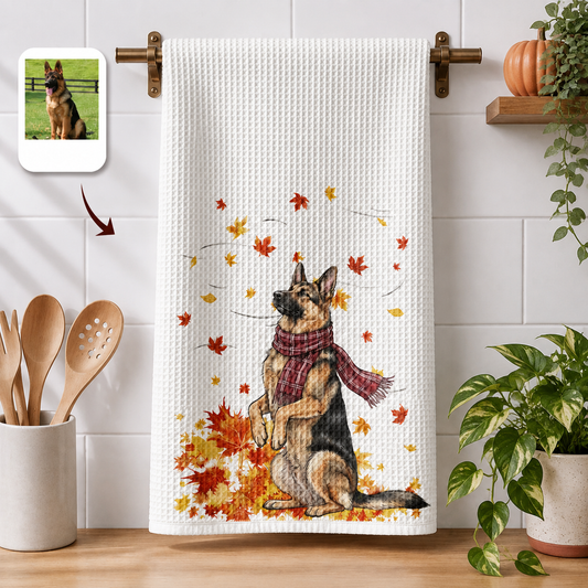 Pet With Autumn Leaves Handcraft Kitchen Towel