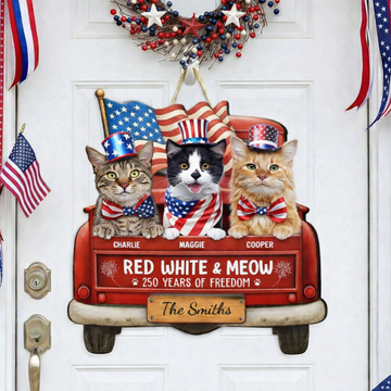 Red White Meow Personalized Wood Sign