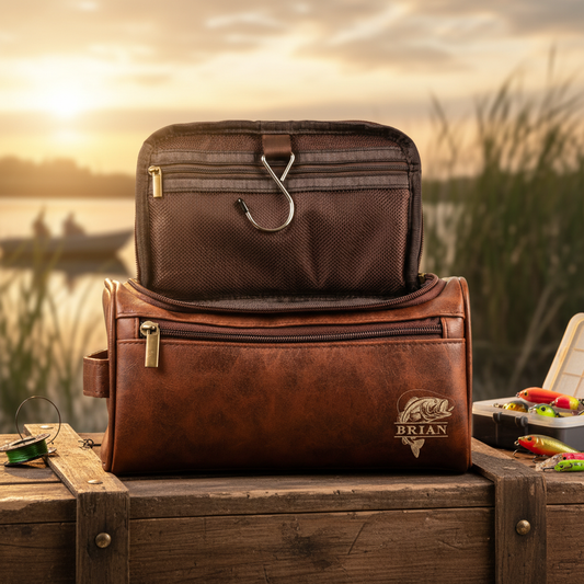 Fishing - Personalized Leather Toiletry Bag