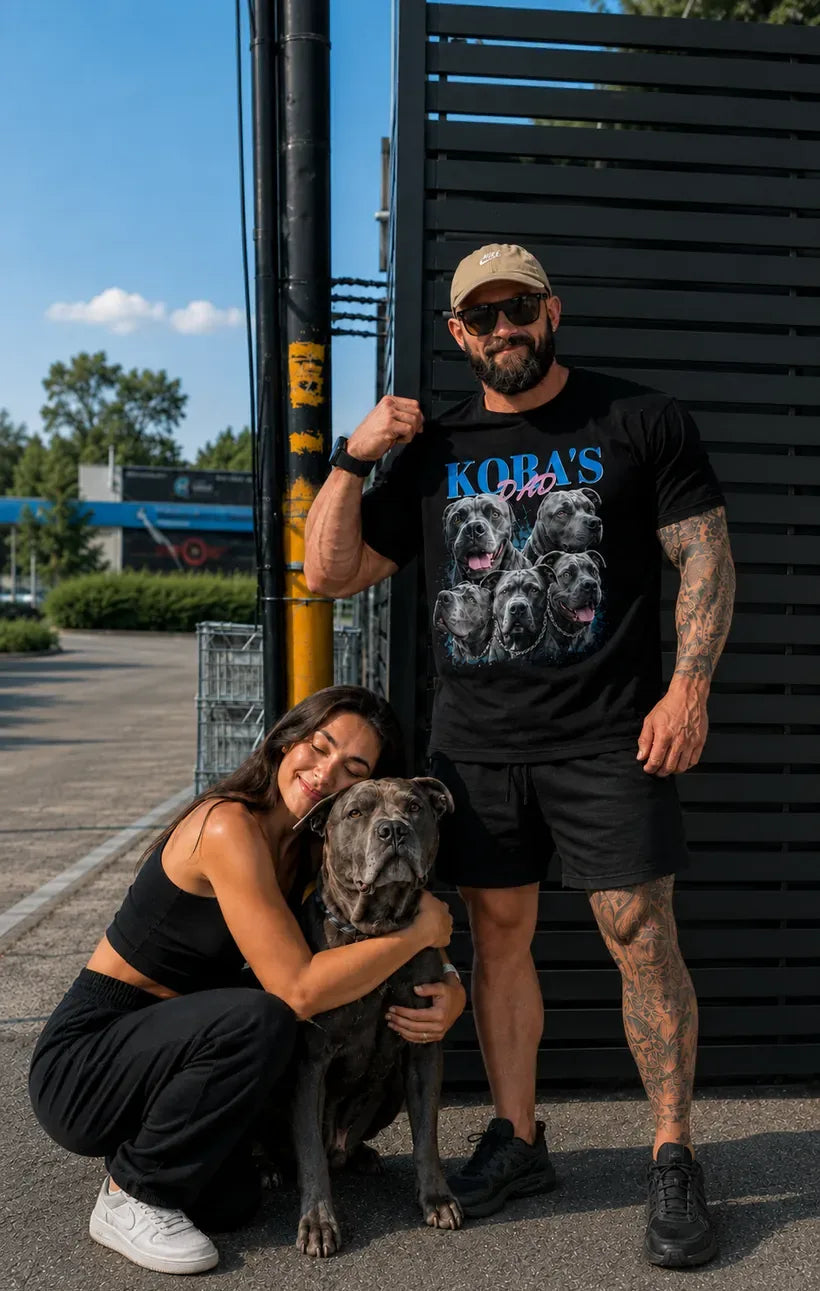 Happy customers wearing their custom Histozing pet bootleg tees