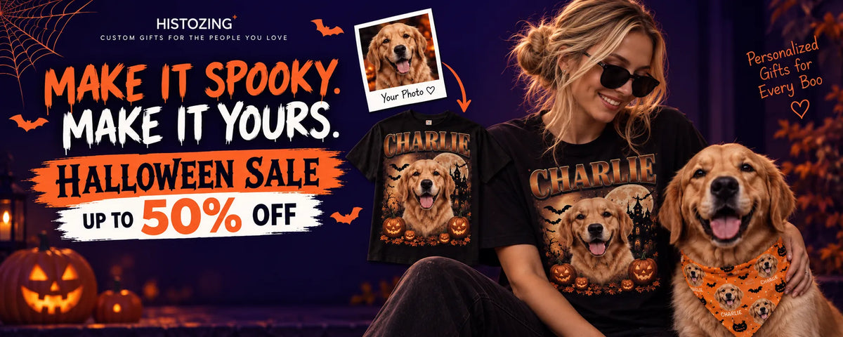 Histozing Halloween Sale: custom hand-drawn tees from your photos