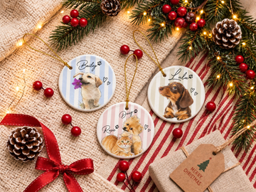 Custom Watercolor Pet Photo Ceramic Ornament