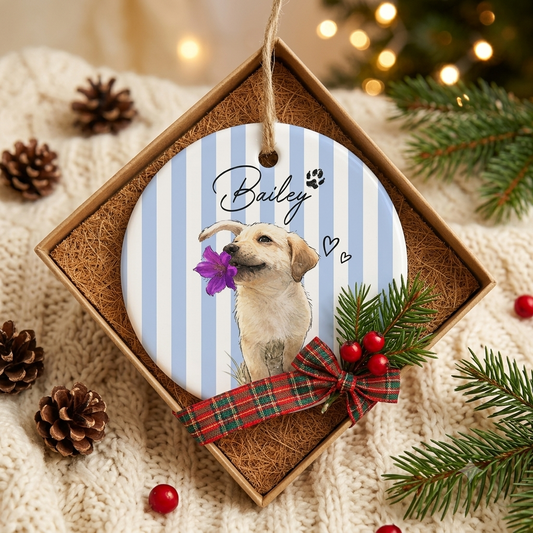 Custom Watercolor Pet Photo Ceramic Ornament